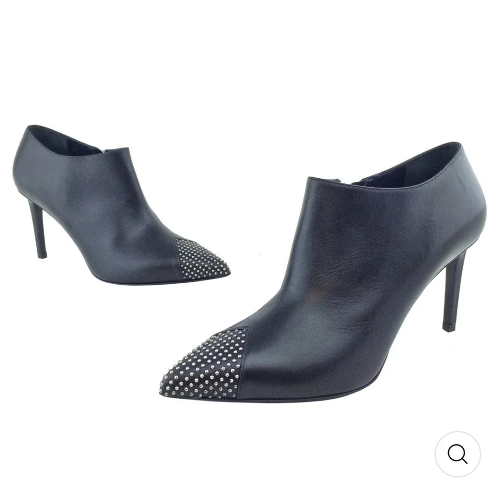 Saint Laurent Paris Palladio Black With Studs Leather Ankle Boots